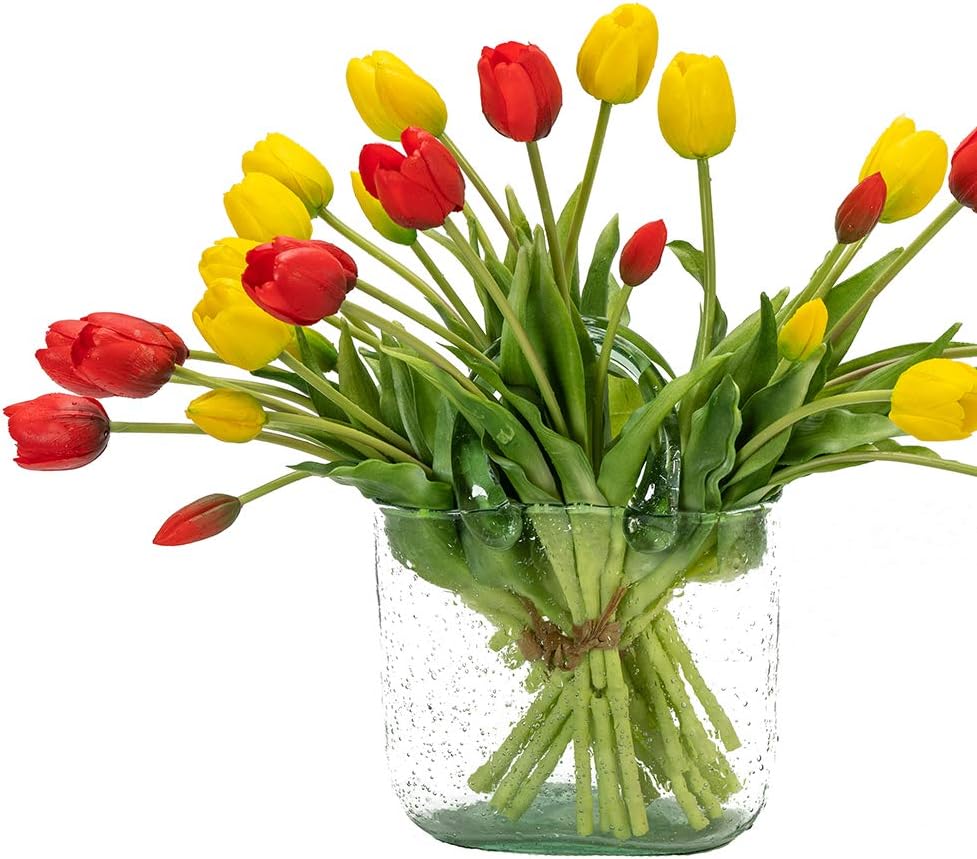 DUYONE 15pcs Artificial Tulips Flowers, Real Touch Latex Bouquet, Fake Tulips for Office Wedding Party Home Kitchen Garden Decoration(White,15pcs)