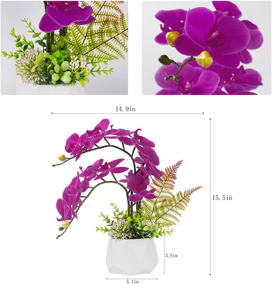LESING Artificial Flowers Ochids Plants Fake Orchid in Pot Artificial Flowers with Vase Orquidea Faux Orchid for Home Indoor Decoration (Style 2,White Vase)