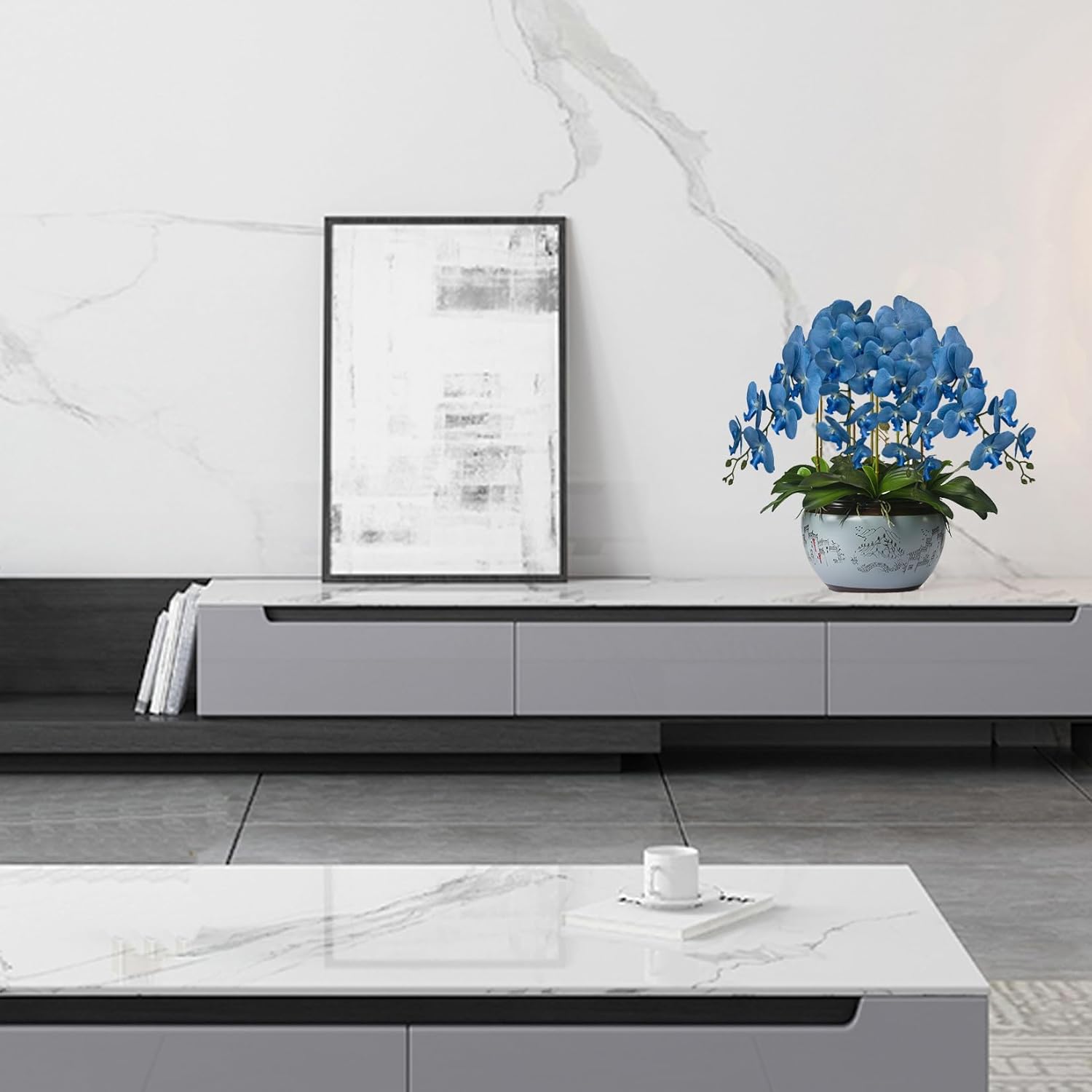 FagusHome Artificial Phalaenopsis Flowers Branches 9 Large Blooms Artificial Orchid Flowers Stem Plants 42 Inches 2 Pcs for Home Wedding Décor (Blue)