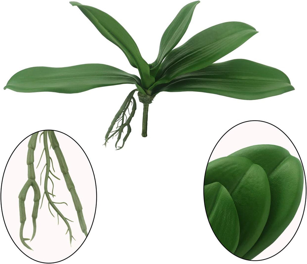 Tinsow Artificial Green Phalaenopsis Simulation Moth Orchid Leaf Real Latex Touch Green Plant for Flowers Garden Bonsai Decor (5, 9.5"/5 Leaves)