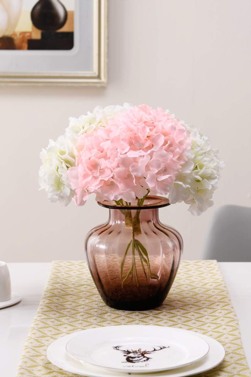 AVIVIHO Dusty Pink Hydrangea Artificial Flowers Pack of 10 Fake Hydrangeas Heads Full Faux Hydrangea Silk Flowers with Stems for Wedding Home Party Centerpieces Shop Baby Shower Decoration