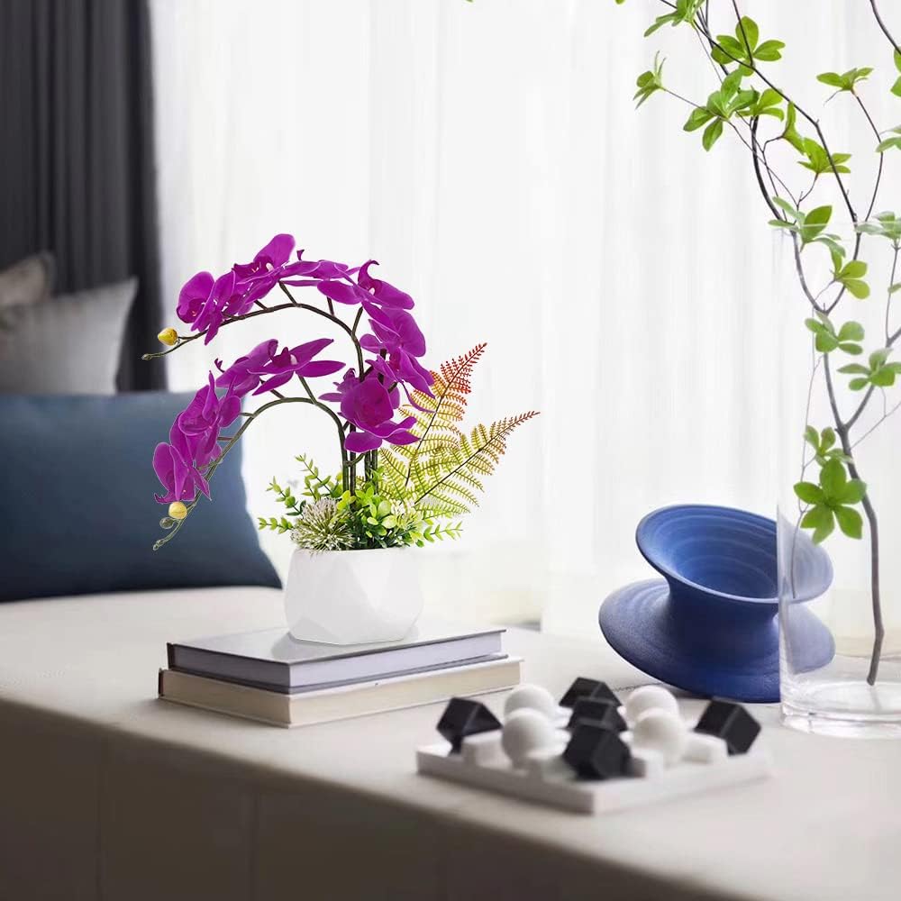 LESING Artificial Flowers Ochids Plants Fake Orchid in Pot Artificial Flowers with Vase Orquidea Faux Orchid for Home Indoor Decoration (Style 2,White Vase)