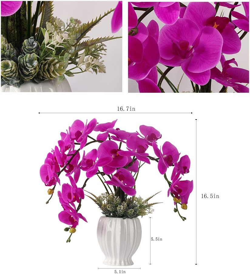 LESING Artificial Flowers Ochids Plants Fake Orchid in Pot Artificial Flowers with Vase Orquidea Faux Orchid for Home Indoor Decoration (Style 2,White Vase)