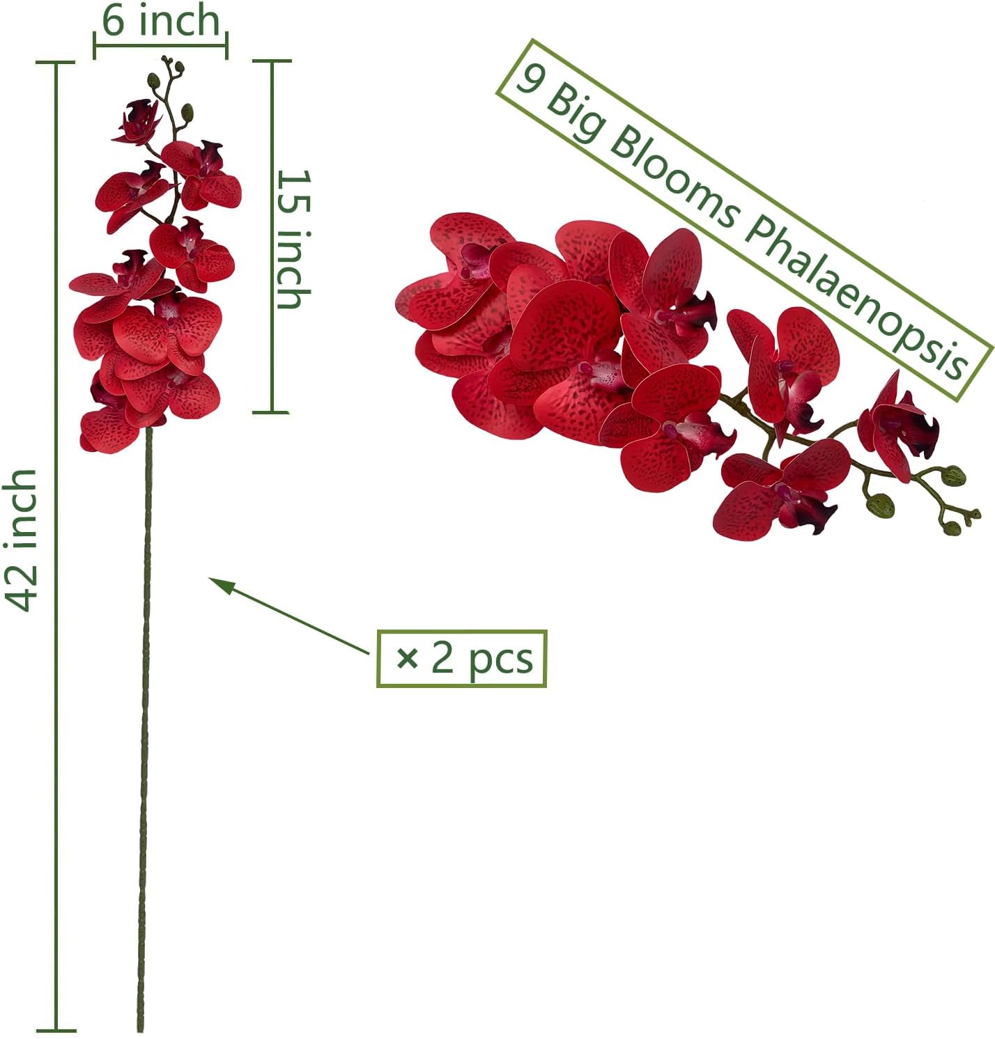 FagusHome Artificial Phalaenopsis Flowers Branches 9 Large Blooms Artificial Orchid Flowers Stem Plants 42 Inches 2 Pcs for Home Wedding Décor (Blue)