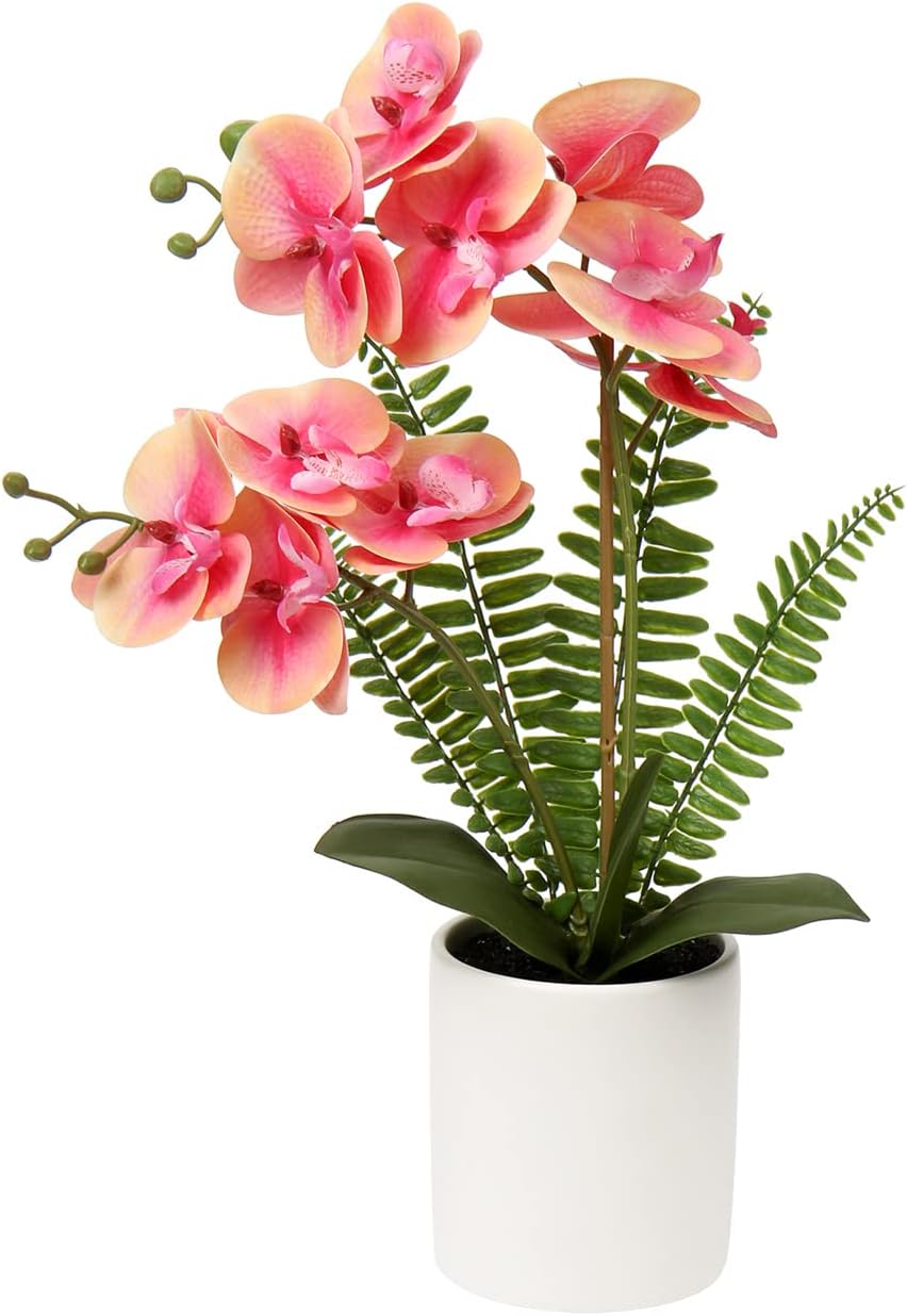 Briful Orchids Artificial Flowers Arrangement Small Fake Orchid Faux Flowers in Gold Ceramic Vase Real Touch Phalaenopsis Orchid Plant White Orchid for Home Office Wedding Party Centerpiece Decoration