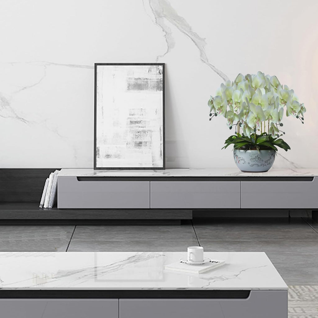 FagusHome 32" Artificial Phalaenopsis Flowers 6 Pcs with 4 Bundles Leaves Artificial Orchid Flowers Stem Plants for Home Décor (6Pcs)