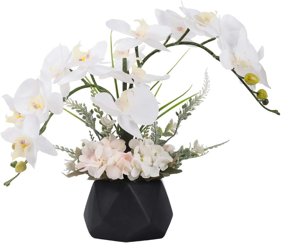 LESING Artificial Flowers Ochids Plants Fake Orchid in Pot Artificial Flowers with Vase Orquidea Faux Orchid for Home Indoor Decoration (Style 2,White Vase)