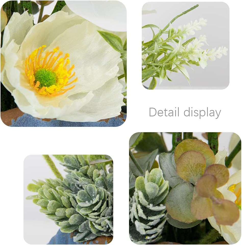 LESING Artificial Orchid Flower with Vase, White Orchid Bonsai Faux Orchid Phalaenopsis Plant Pot Arrangements for Home Decoration (White,Gold Vase)