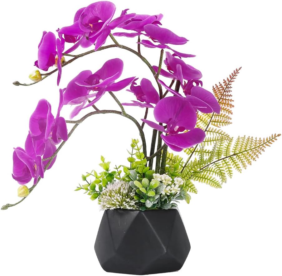 LESING Artificial Flowers Ochids Plants Fake Orchid in Pot Artificial Flowers with Vase Orquidea Faux Orchid for Home Indoor Decoration (Style 2,White Vase)