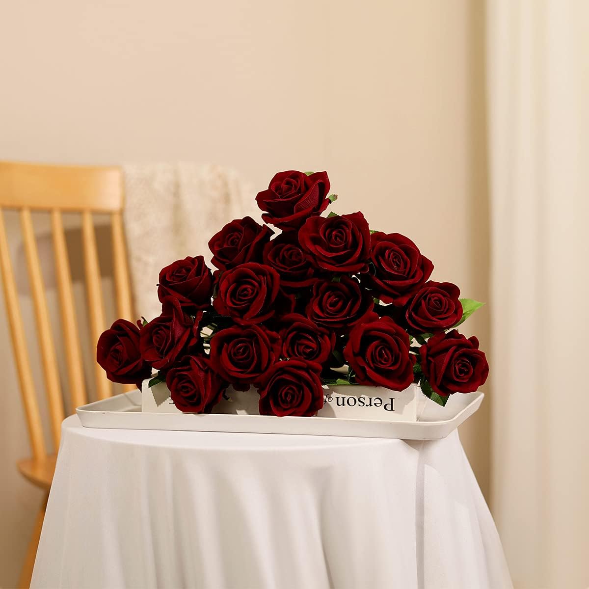 Luyue 10 Pack Artificial Velvet Roses Fake Red Rose Silk Flowers with Stem Floral Gift for Wedding Arrangement Party Home Decor-Burgandy