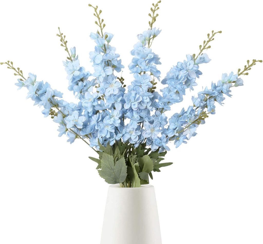 INSUNSIX Blue Silk Flowers 6PCS Real Touch Delphinium Artificial Flowers Blue Larkspur Faux Flowers Realistic Tall Flowers for Vase Wedding Centerpieces for Tables Home Decor (Blue)
