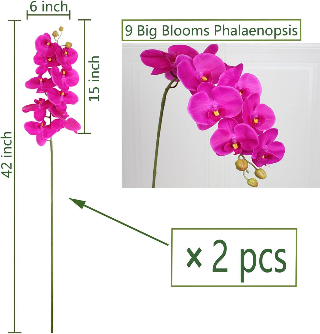 FagusHome Artificial Phalaenopsis Flowers Branches 9 Large Blooms Artificial Orchid Flowers Stem Plants 42 Inches 2 Pcs for Home Wedding Décor (Blue)