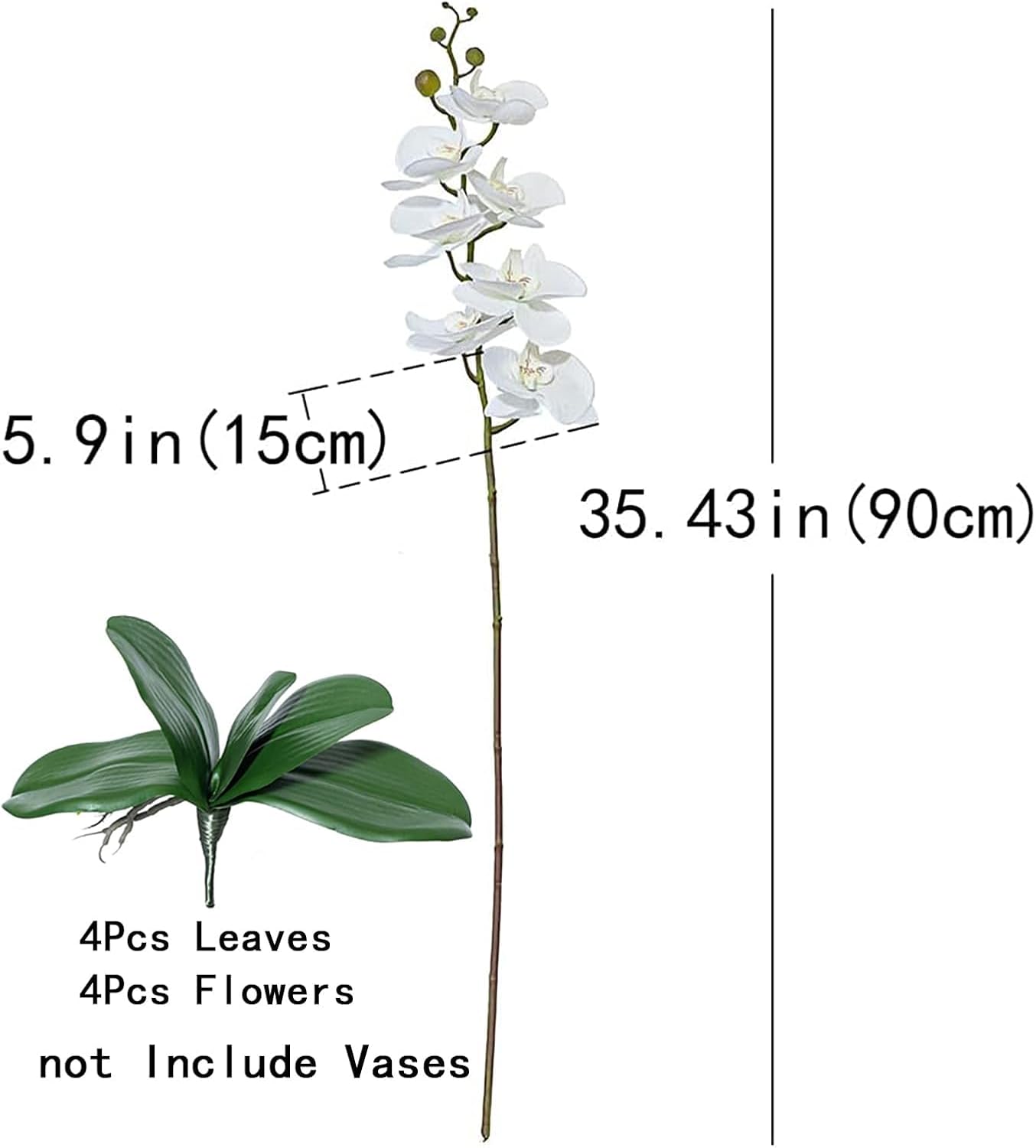 DUYONE 35 Inch Artificial Butterfly Orchid Flowers 4 Pcs with 4 Bundles Leaves Artificial Orchid Flowers Stem Plants for Home Décor (Light Purple 4pcs)