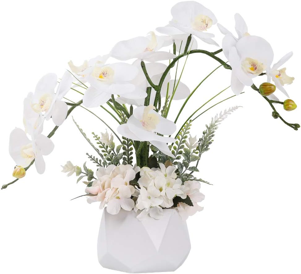 LESING Artificial Flowers Ochids Plants Fake Orchid in Pot Artificial Flowers with Vase Orquidea Faux Orchid for Home Indoor Decoration (Style 2,White Vase)