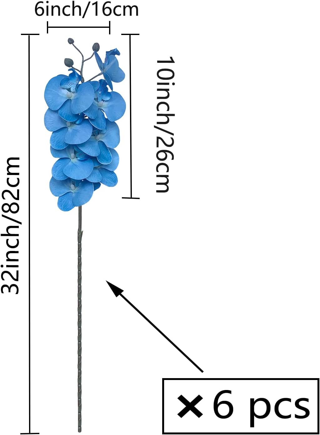 FagusHome 32" Artificial Phalaenopsis Flowers 6 Pcs with 4 Bundles Leaves Artificial Orchid Flowers Stem Plants for Home Décor (6Pcs)