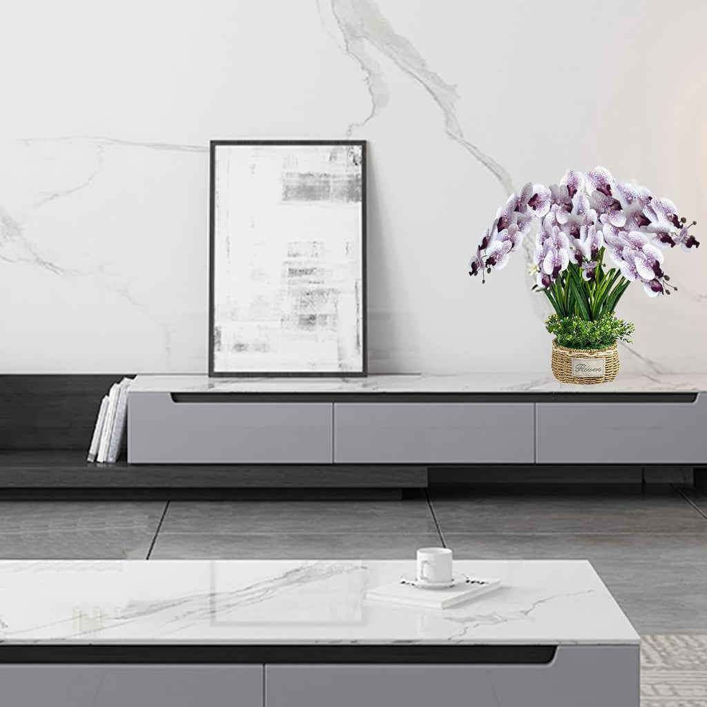 FagusHome 32" Artificial Phalaenopsis Flowers 6 Pcs with 4 Bundles Leaves Artificial Orchid Flowers Stem Plants for Home Décor (6Pcs)