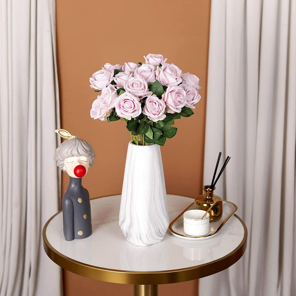 Luyue 10 Pack Artificial Velvet Roses Fake Red Rose Silk Flowers with Stem Floral Gift for Wedding Arrangement Party Home Decor-Red