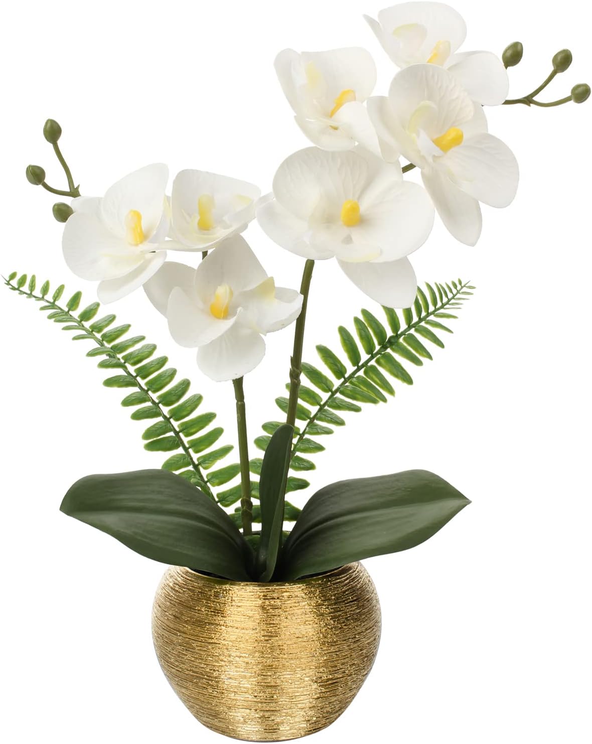 Briful Orchids Artificial Flowers Arrangement Small Fake Orchid Faux Flowers in Gold Ceramic Vase Real Touch Phalaenopsis Orchid Plant White Orchid for Home Office Wedding Party Centerpiece Decoration