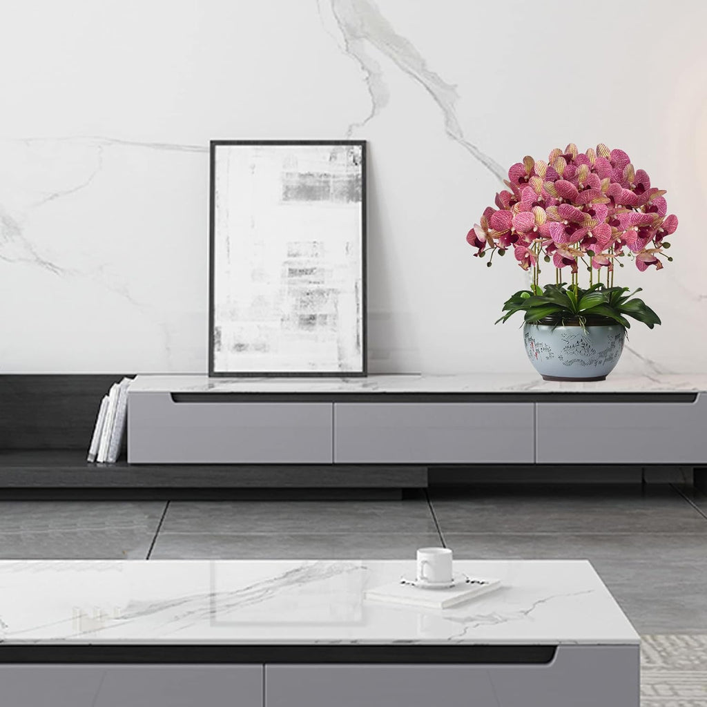 FagusHome 32" Artificial Phalaenopsis Flowers 6 Pcs with 4 Bundles Leaves Artificial Orchid Flowers Stem Plants for Home Décor (6Pcs)