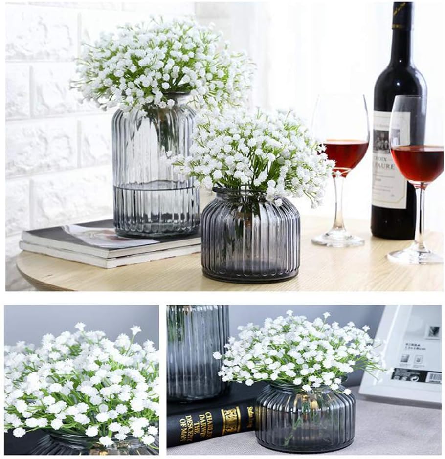 Flow.month 5Pcs Artificial Flowers, Fake Flowers Silk Plastic Artificial Gypsophila Realistic Flower Arrangements Wedding Decoration Table Centerpieces(White)