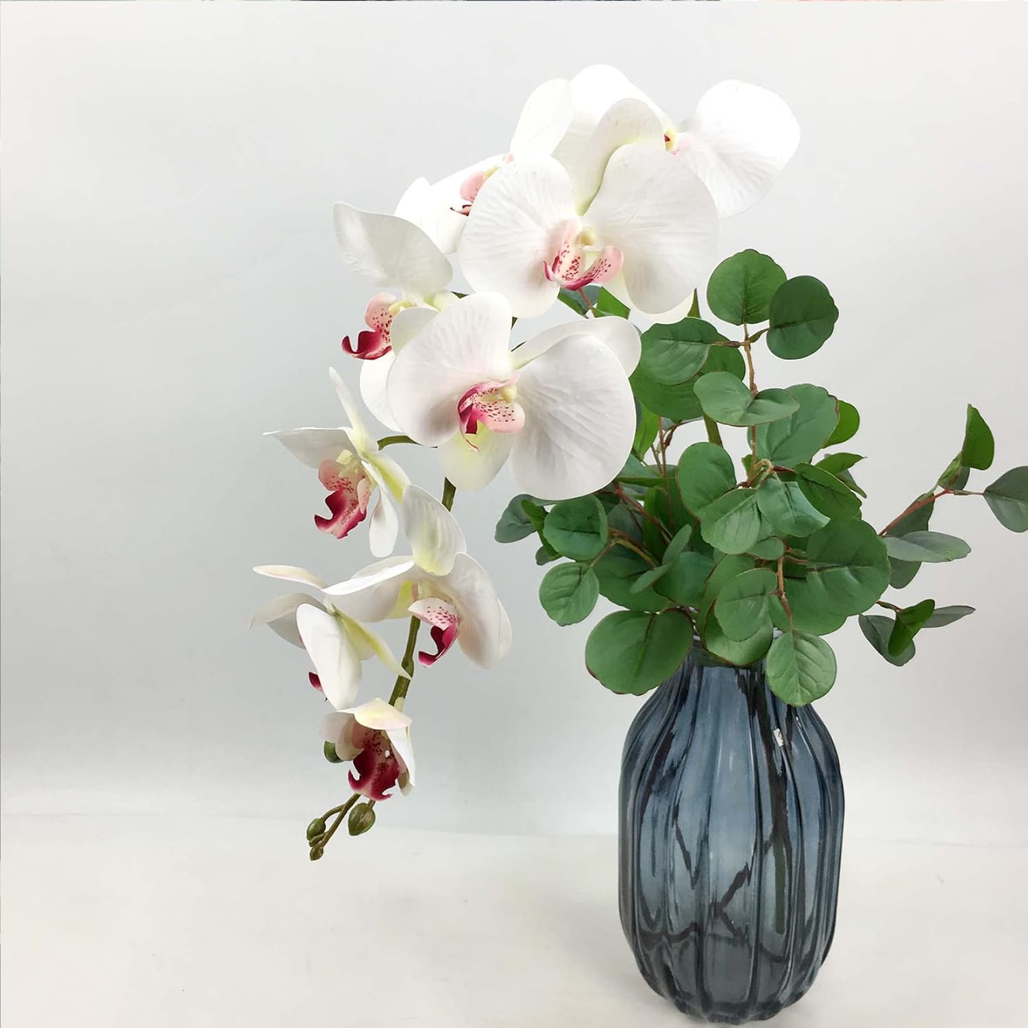 FagusHome Artificial Phalaenopsis Flowers Branches 9 Large Blooms Artificial Orchid Flowers Stem Plants 42 Inches 2 Pcs for Home Wedding Décor (Blue)