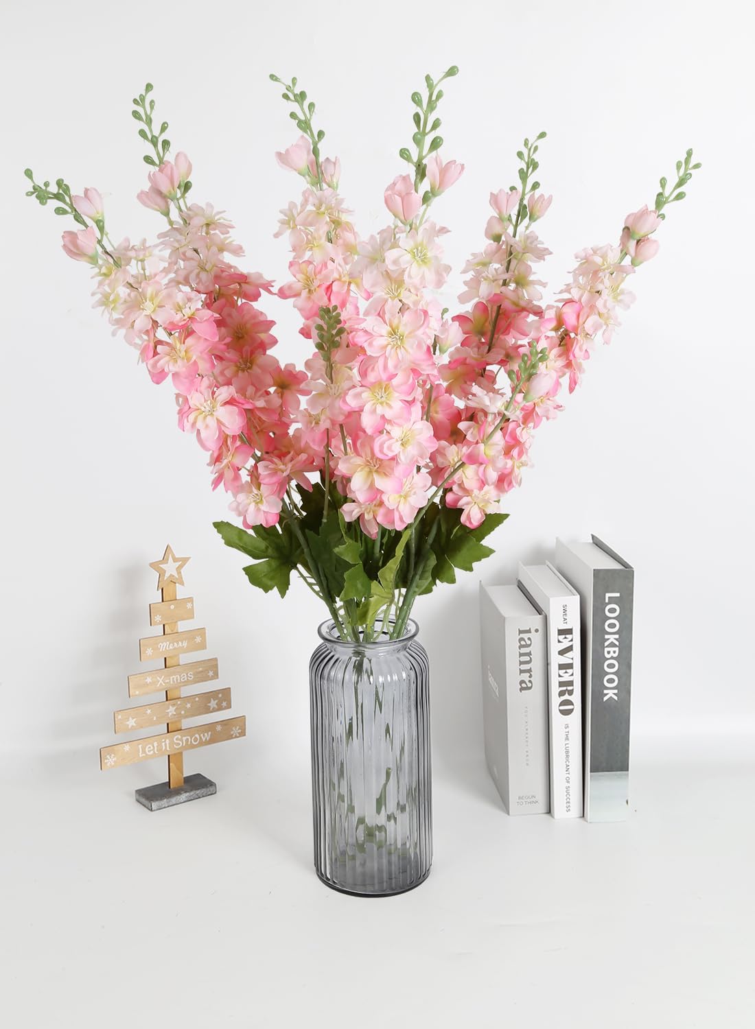 INSUNSIX Blue Silk Flowers 6PCS Real Touch Delphinium Artificial Flowers Blue Larkspur Faux Flowers Realistic Tall Flowers for Vase Wedding Centerpieces for Tables Home Decor (Blue)