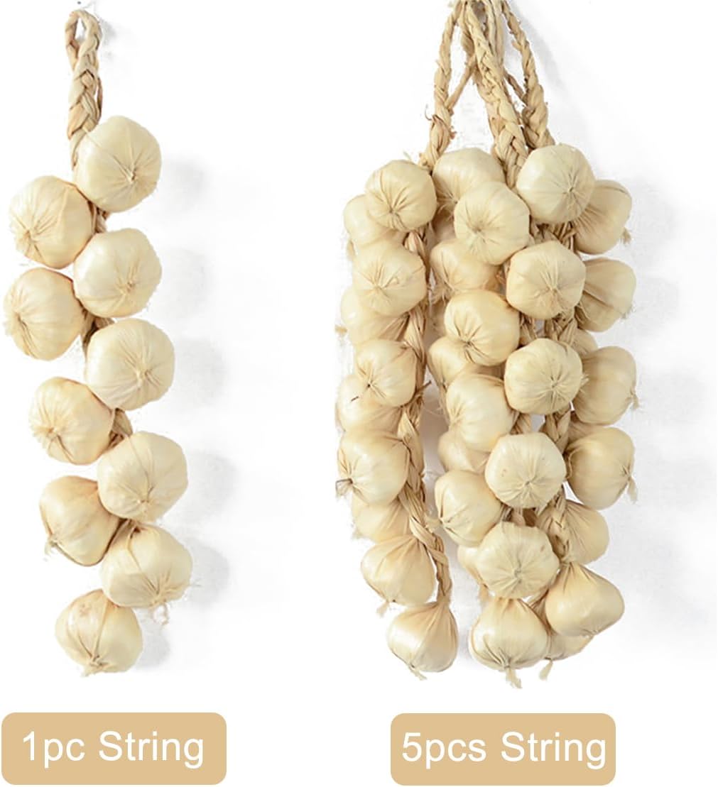 Velidy 5pack Simulation Artificial Lifelike Fake Vegetable Artificial Garlic Red Pepper Fake Vegetables Onion Hanging Rope Home Decor Photography Props (Garlic)