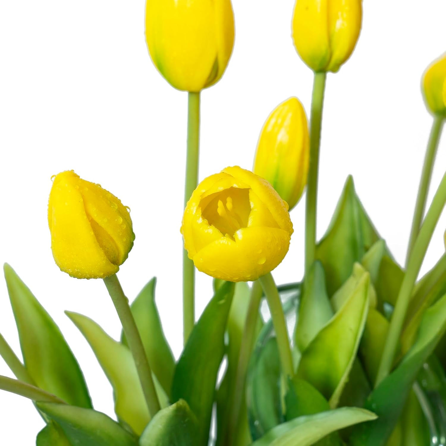 DUYONE 15pcs Artificial Tulips Flowers, Real Touch Latex Bouquet, Fake Tulips for Office Wedding Party Home Kitchen Garden Decoration(White,15pcs)