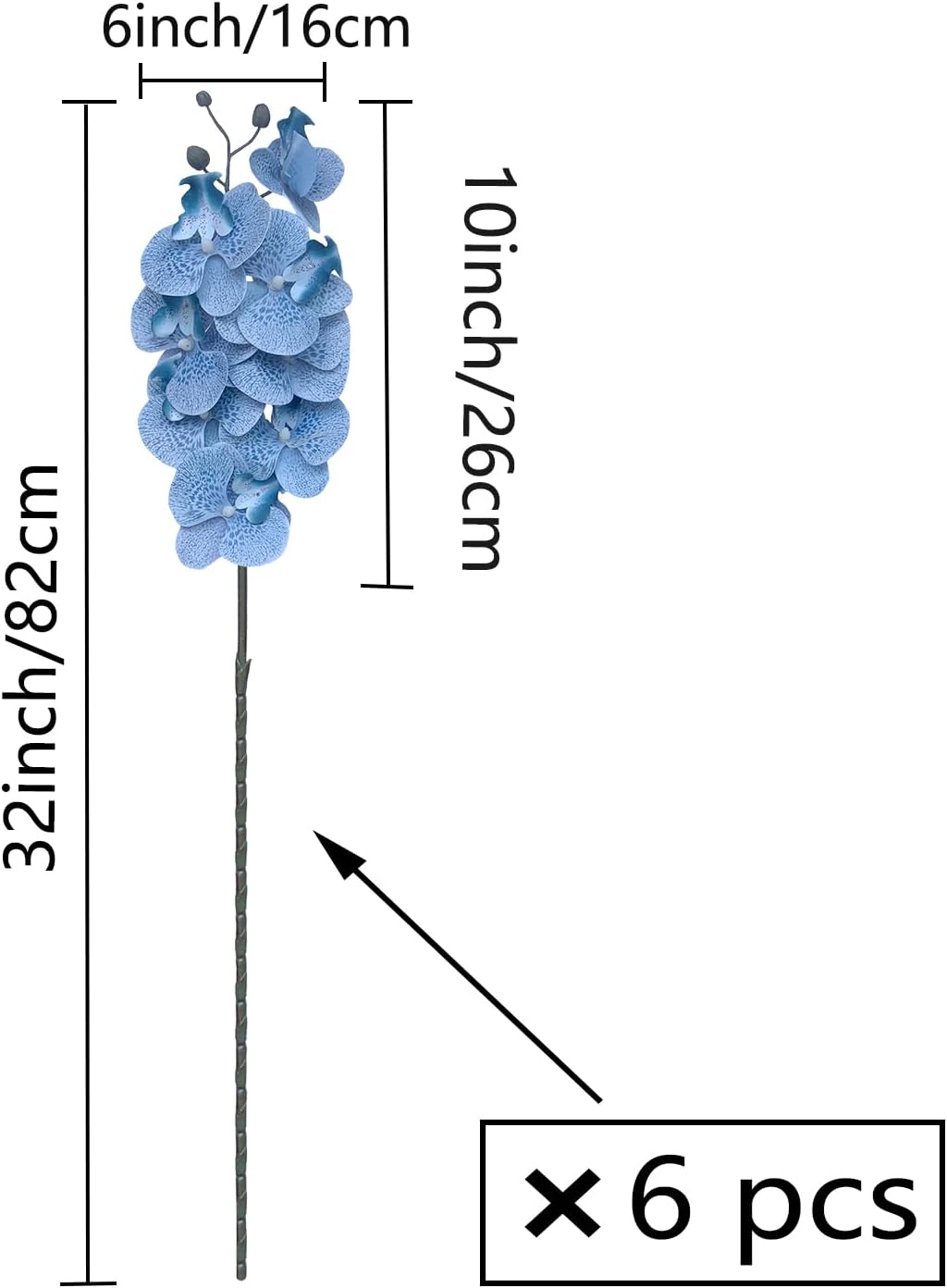 FagusHome 32" Artificial Phalaenopsis Flowers 6 Pcs with 4 Bundles Leaves Artificial Orchid Flowers Stem Plants for Home Décor (6Pcs)