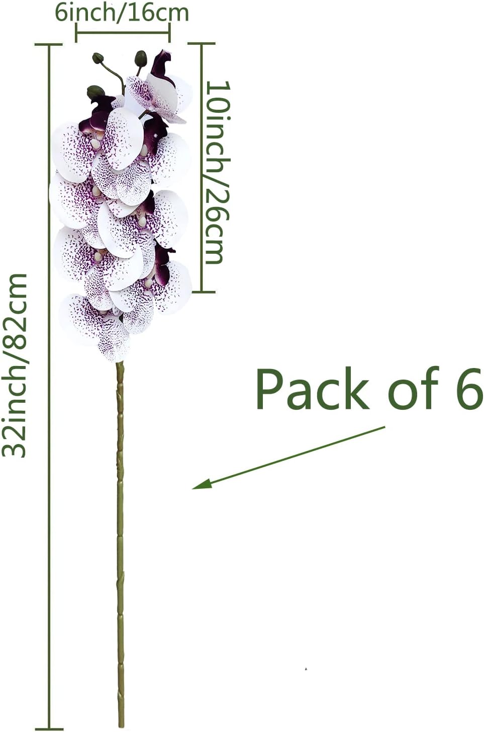 FagusHome 32" Artificial Phalaenopsis Flowers 6 Pcs with 4 Bundles Leaves Artificial Orchid Flowers Stem Plants for Home Décor (6Pcs)
