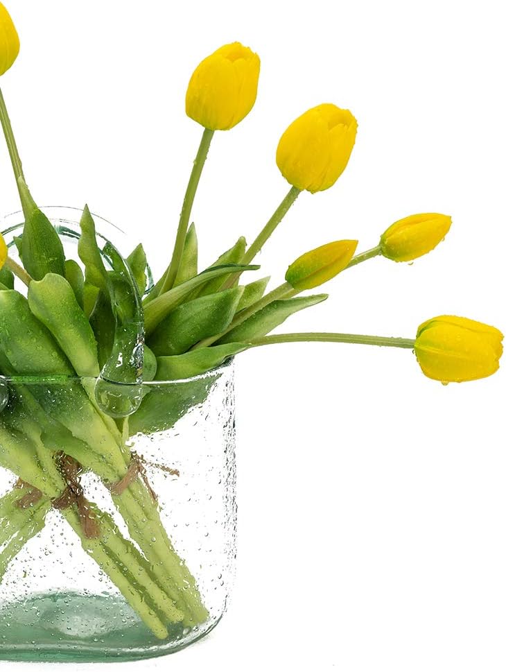 DUYONE 15pcs Artificial Tulips Flowers, Real Touch Latex Bouquet, Fake Tulips for Office Wedding Party Home Kitchen Garden Decoration(White,15pcs)