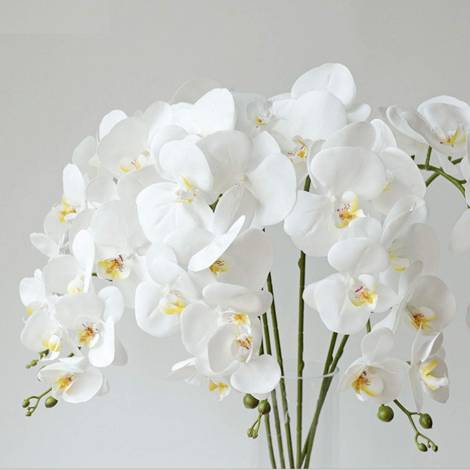 FagusHome 32 Inches Artificial Phalaenopsis Flowers 4 Pcs with 2 bundles Leaves Artificial Orchid Flowers Stem Plants for Home Décor (White)