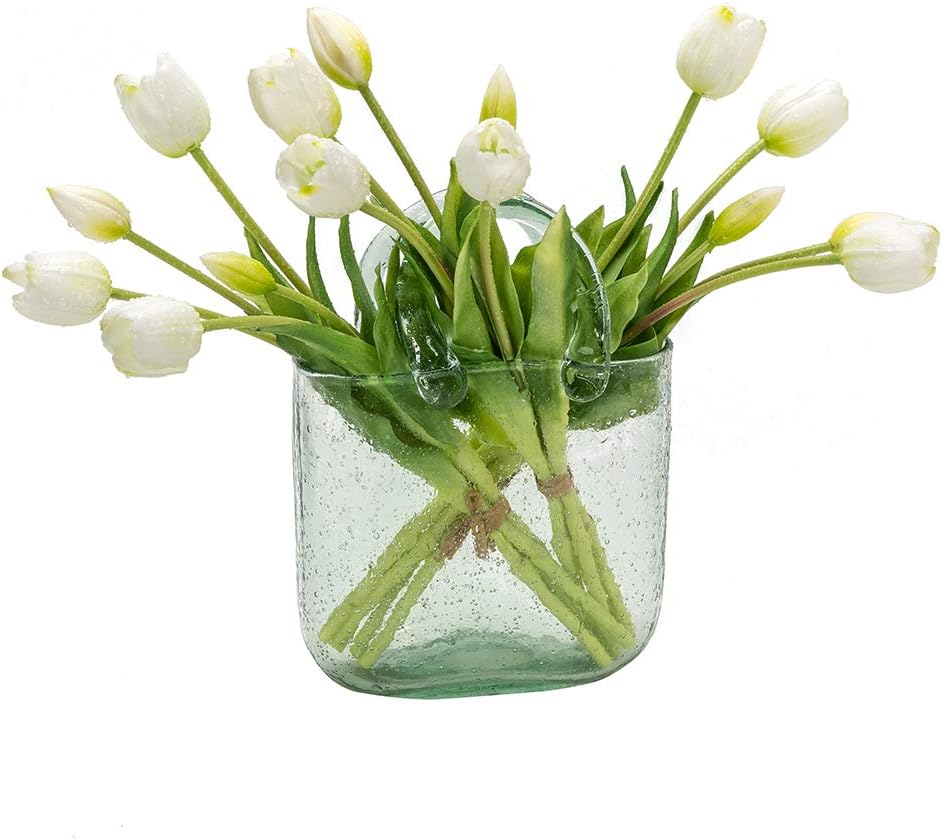 DUYONE 15pcs Artificial Tulips Flowers, Real Touch Latex Bouquet, Fake Tulips for Office Wedding Party Home Kitchen Garden Decoration(White,15pcs)