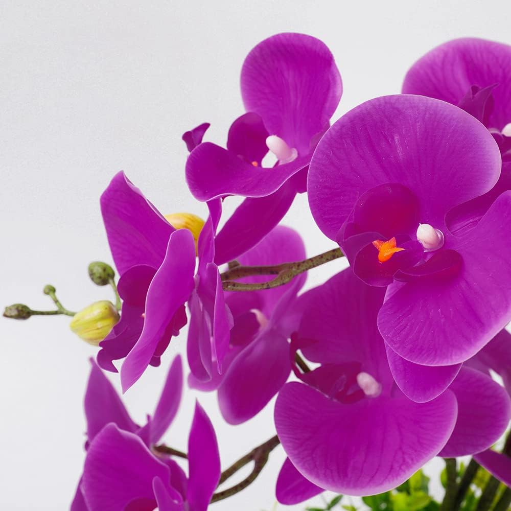 LESING Artificial Flowers Ochids Plants Fake Orchid in Pot Artificial Flowers with Vase Orquidea Faux Orchid for Home Indoor Decoration (Style 2,White Vase)