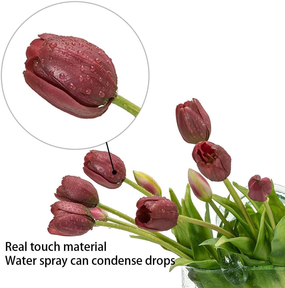 DUYONE 15pcs Artificial Tulips Flowers, Real Touch Latex Bouquet, Fake Tulips for Office Wedding Party Home Kitchen Garden Decoration(White,15pcs)