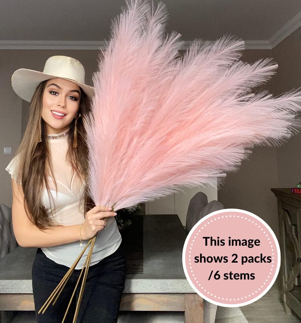 VOULUX Extra Large Tall Blue Fake Faux Artificial Pampas Grass Large Fluffy x3 115cm Stems x18 Decorative Artificial Flora Feathers For Floor Vases Tall Blue Plant Flowers Long Pampas Grass