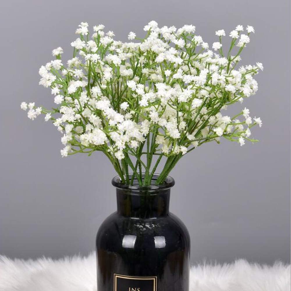 Flow.month 5Pcs Artificial Flowers, Fake Flowers Silk Plastic Artificial Gypsophila Realistic Flower Arrangements Wedding Decoration Table Centerpieces(White)
