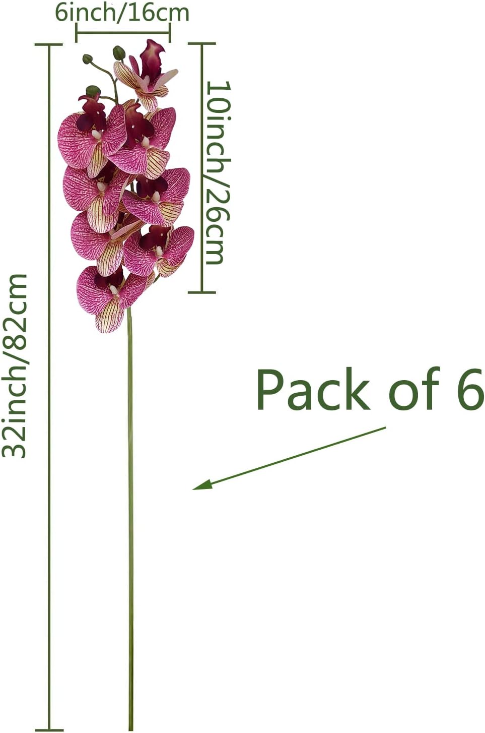 FagusHome 32" Artificial Phalaenopsis Flowers 6 Pcs with 4 Bundles Leaves Artificial Orchid Flowers Stem Plants for Home Décor (6Pcs)