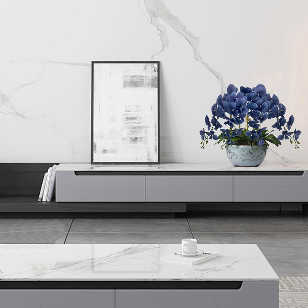 FagusHome Artificial Phalaenopsis Flowers Branches 9 Large Blooms Artificial Orchid Flowers Stem Plants 42 Inches 2 Pcs for Home Wedding Décor (Blue)