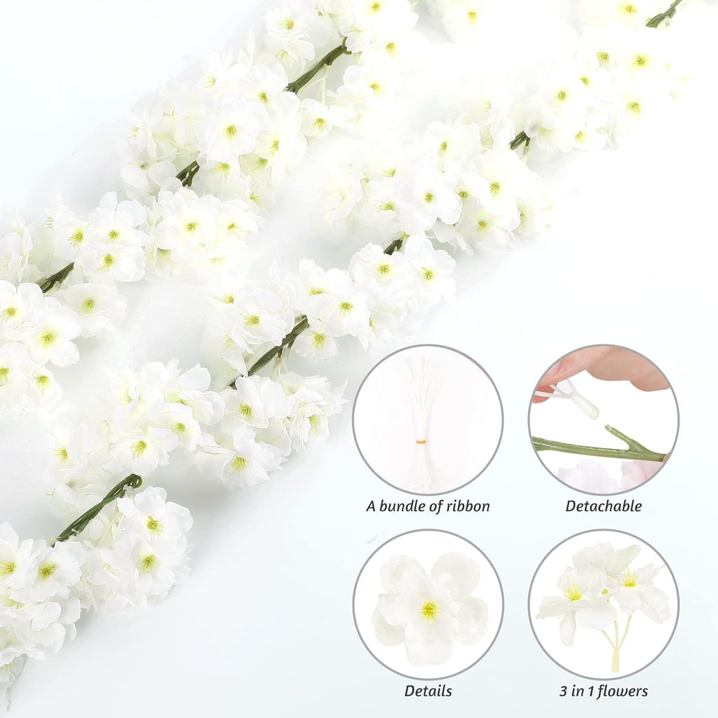 Sunm Boutique 4pcs Artificial Cherry Blossom Garland Hanging Vine Silk Garland Wedding Party Decor