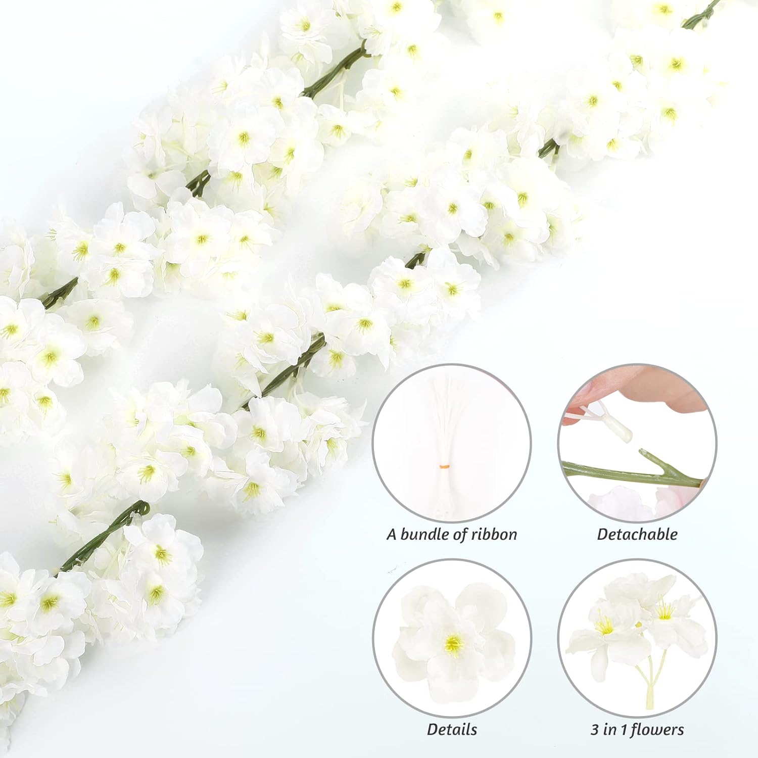 Sunm Boutique 4pcs Artificial Cherry Blossom Garland Hanging Vine Silk Garland Wedding Party Decor