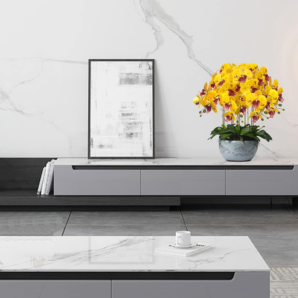 FagusHome 32" Artificial Phalaenopsis Flowers 6 Pcs with 4 Bundles Leaves Artificial Orchid Flowers Stem Plants for Home Décor (6Pcs)