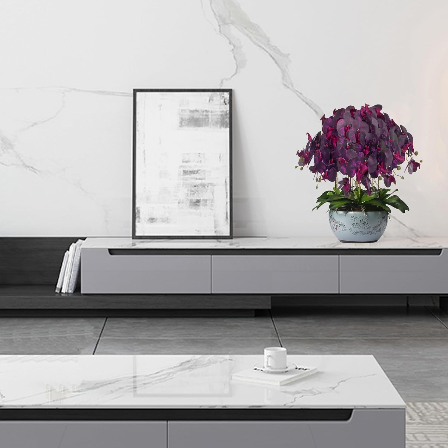 FagusHome 32" Artificial Phalaenopsis Flowers 6 Pcs with 4 Bundles Leaves Artificial Orchid Flowers Stem Plants for Home Décor (6Pcs)