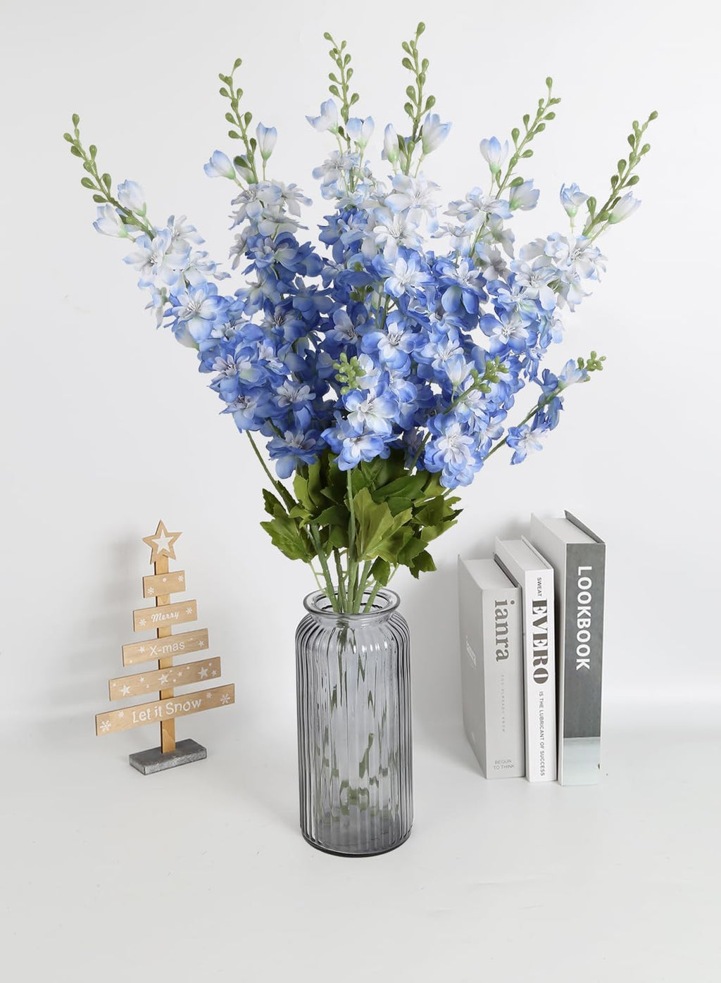 INSUNSIX Blue Silk Flowers 6PCS Real Touch Delphinium Artificial Flowers Blue Larkspur Faux Flowers Realistic Tall Flowers for Vase Wedding Centerpieces for Tables Home Decor (Blue)