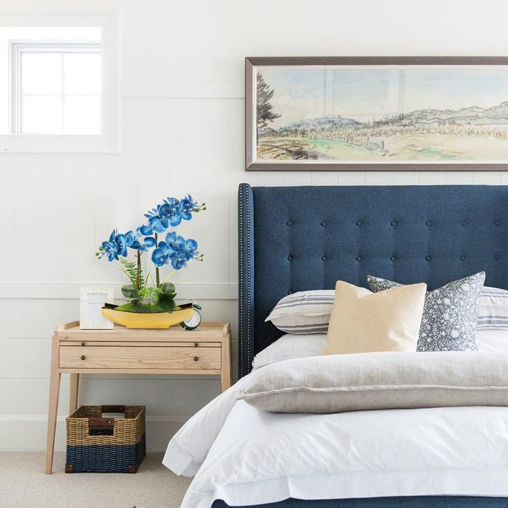 Briful Artificial Orchid, Faux Phalaenopsis Orchid Silk Flower Arrangement Tall Fake Orchid Flowers Plant Ceramics Pot Arrangements for Home Table Office Party Table Decor (Orchid #05)