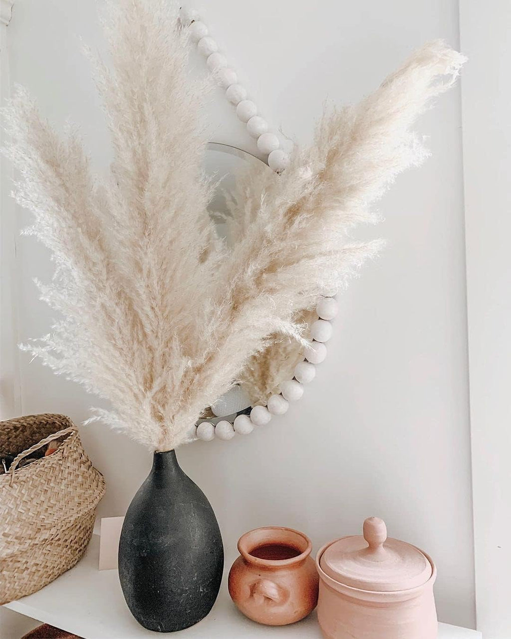 NaturalNH Large Pampas Grass - 3 Stems White Natural Dried Artificial Pampas Grass, 120 cm Fluffy Reed Bouquet, Suitable for Wedding and Boho Home Decor