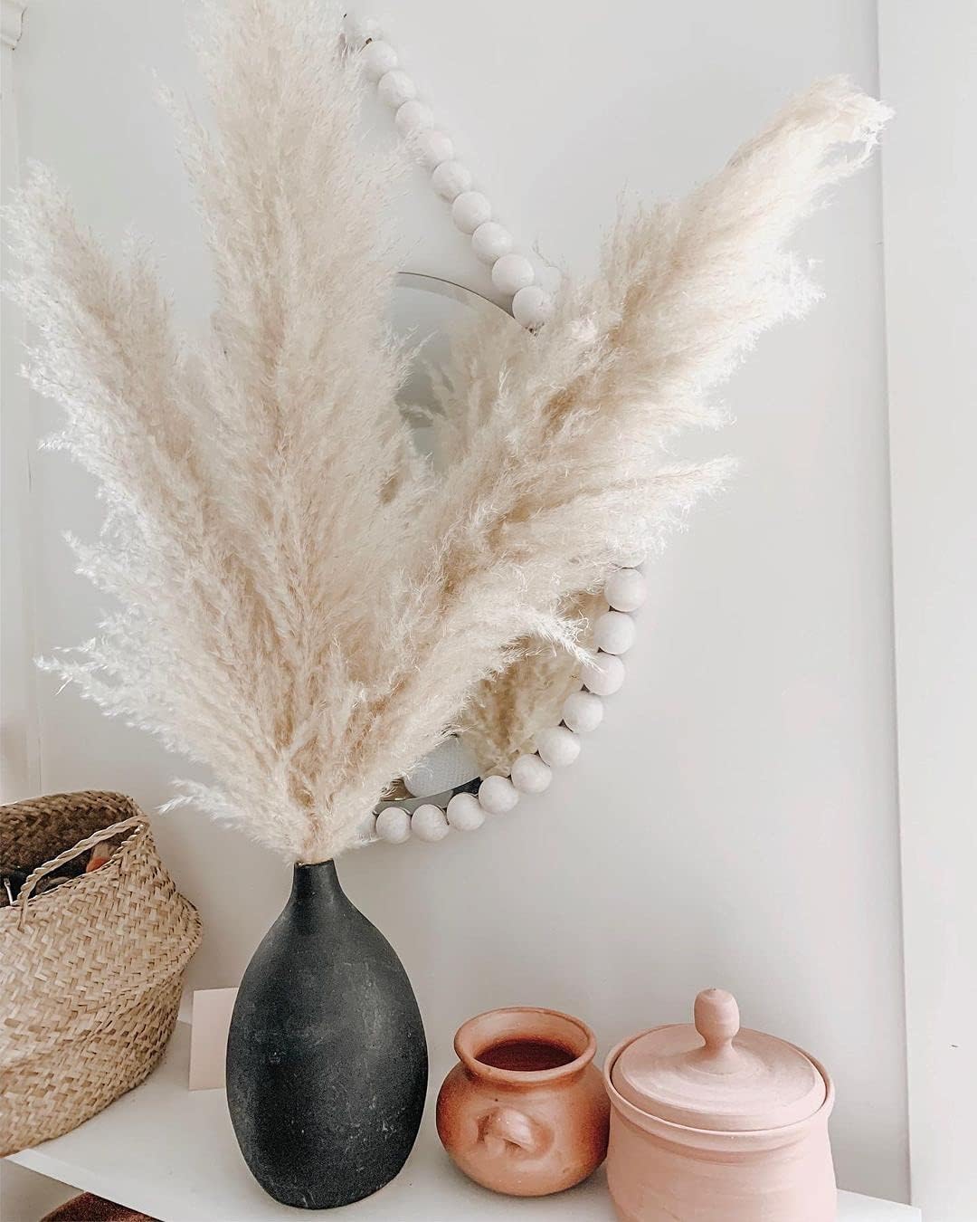 NaturalNH Large Pampas Grass - 3 Stems White Natural Dried Artificial Pampas Grass, 120 cm Fluffy Reed Bouquet, Suitable for Wedding and Boho Home Decor