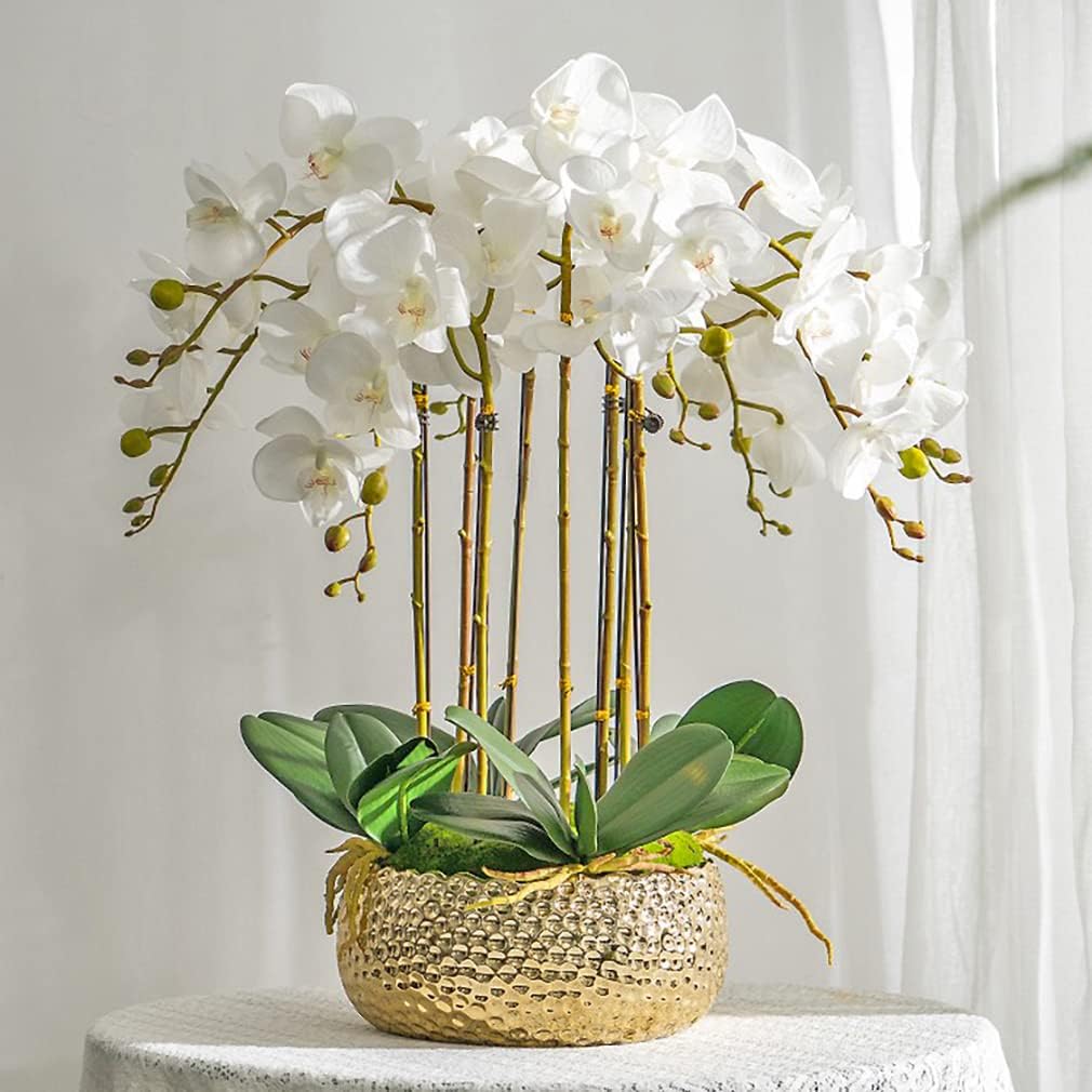 DUYONE 35 Inch Artificial Butterfly Orchid Flowers 4 Pcs with 4 Bundles Leaves Artificial Orchid Flowers Stem Plants for Home Décor (Light Purple 4pcs)