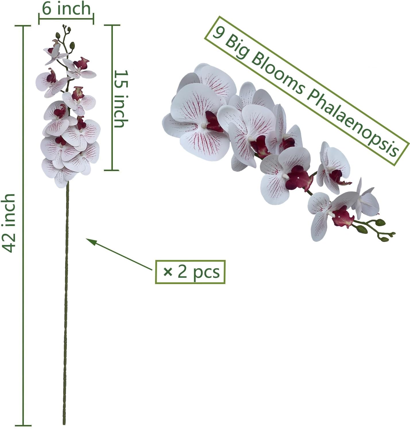 FagusHome Artificial Phalaenopsis Flowers Branches 9 Large Blooms Artificial Orchid Flowers Stem Plants 42 Inches 2 Pcs for Home Wedding Décor (Blue)