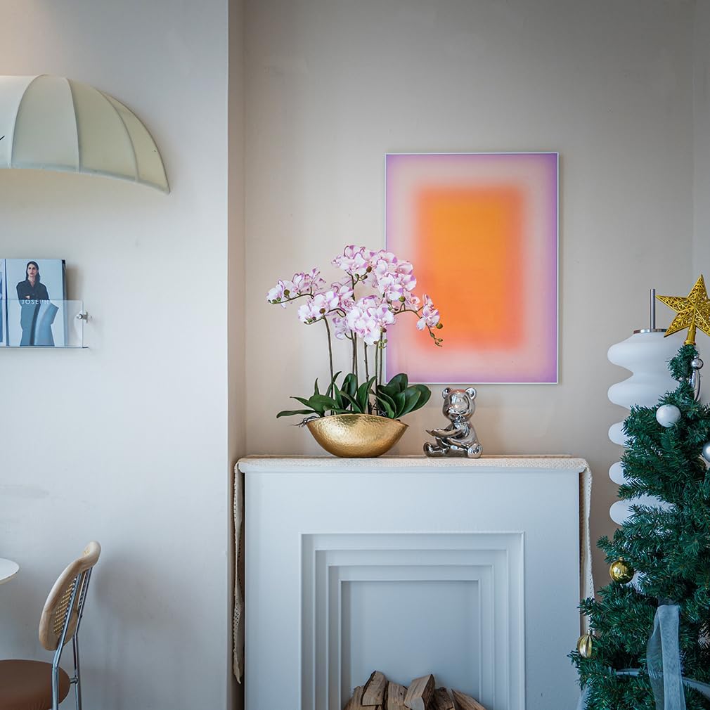 DUYONE 35 Inch Artificial Butterfly Orchid Flowers 4 Pcs with 4 Bundles Leaves Artificial Orchid Flowers Stem Plants for Home Décor (Light Purple 4pcs)